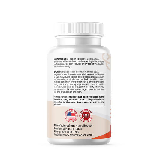 NeuroBoostX D3+K2 bone and immune support supplement – left side view
